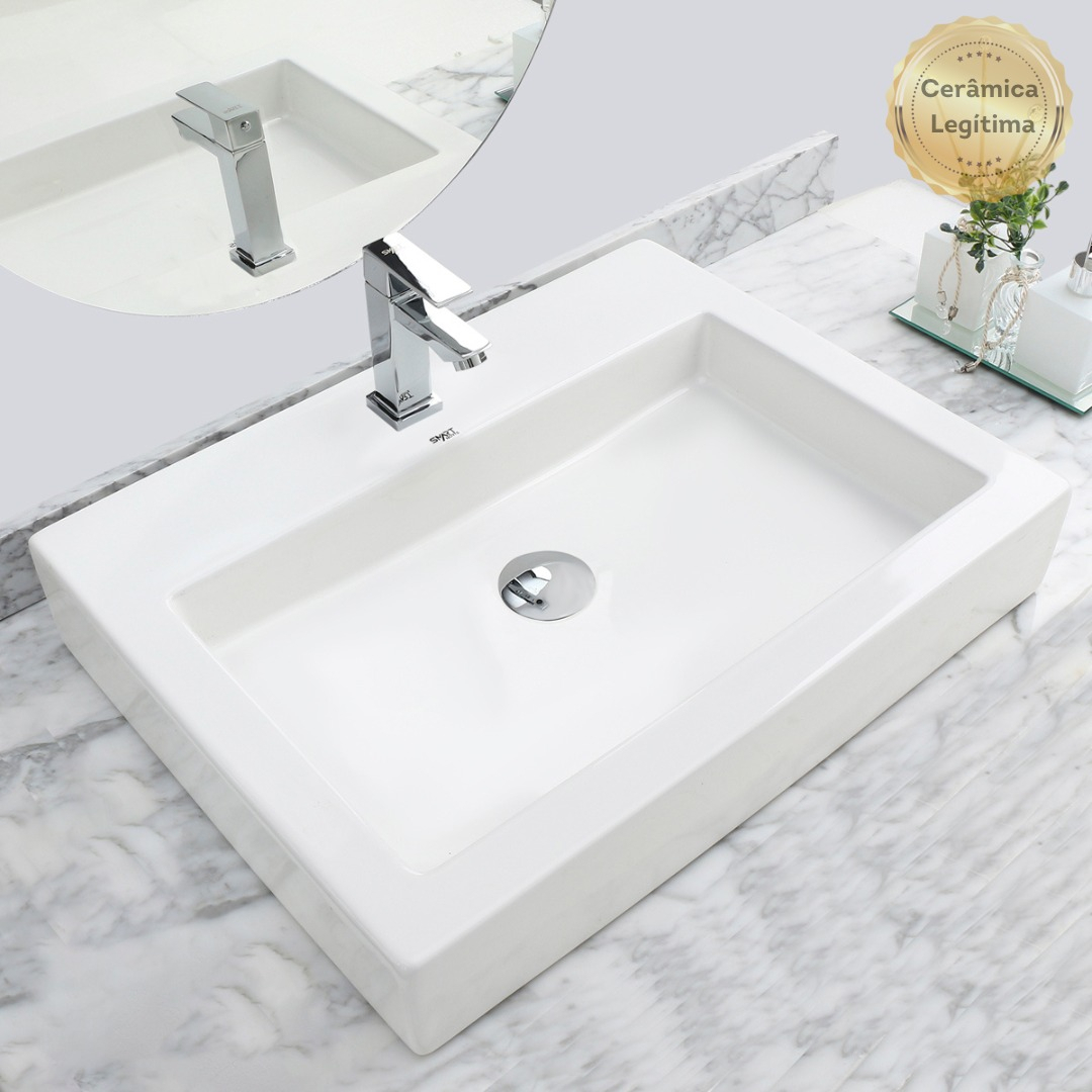 Kit Cuba Pia Louça Cerâmica Banheiro C/ Torneira E Válv S05 Acabamento Esmaltado
Cor Branco