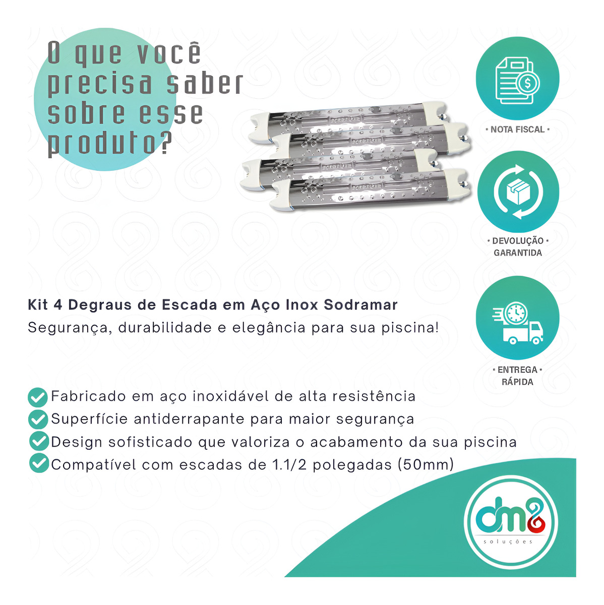 4x Degrau P/ Piscina Anatômico Para Escada Aço Inox Sodramar